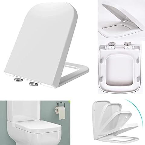 Square Toilet Seat, Soft Close Toilet Seat with Quick Release for Easy to Clean, Heavy Duty Anti-Bacterial Toilet Seat Covers, Top Fix 360 Adjustable Hinges, White Duroplast Toilet Lid Loo Seat Cover