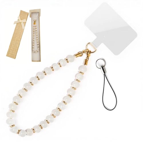 YOZRAN Phone Chain Beaded Phone Lanyard with Wrist Strap Bracelet Wristband Charms for Mobile Phone, Fashion Accessory for Mother's Day, Birthdays(Creamy White)