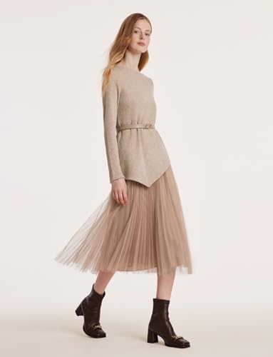 Women's 2 Piece Outfits Long Sleeve Pullover Top & Tulle Skirt Set with Belt Matching Sets for Casual Daily Wear2