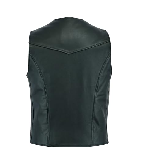 Leatherick Men's Real Leather Waistcoat Vest Black - Biker Style Casual Fashion
