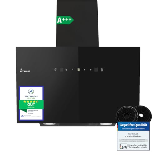 KKT KOLBE Hotte aspirante 80 cm | Air de circulation d'air évacué | 782 cbm/h | capuchons muraux sans tête | noir | verre | contrôle gestuel | Commande...