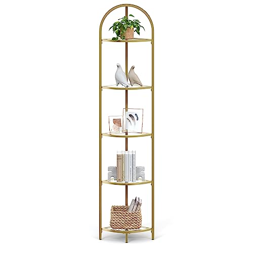 VASAGLE 5-Tier Corner Shelf Stand Metallic Gold ULGT810A01