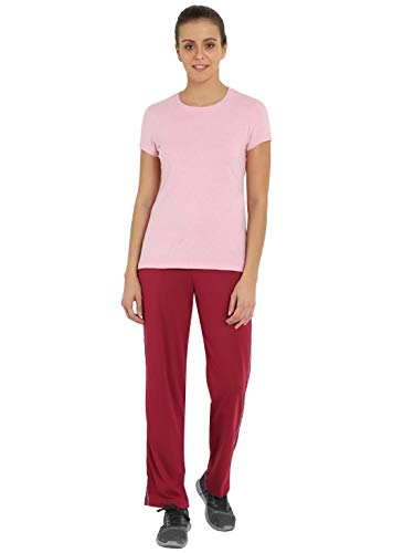 Image of Jockey 1305 Women's Super Combed Cotton Rich Relaxed Fit Mid Rise Trackpants with Contrast Side Piping and Pockets