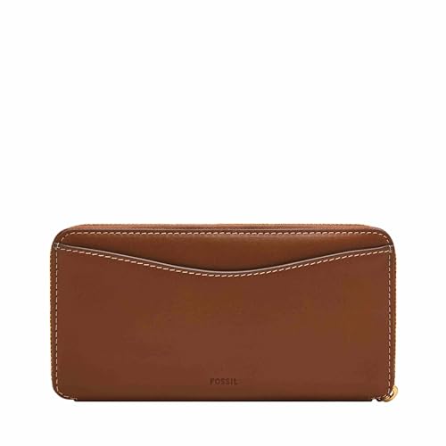 Image of Fossil Women's Wallet, Lennox Leather Zip Around Clutch Wallet for Women, Medium Brown