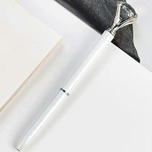 RUTICH Hollow Round Pen Holder Signing Pen Set with Big Diamond Crystal Pen for Wedding Bridal Opening Ceremony Graduation Office, Silver Holder with White Pen(Black Ink) - Thumbnail 2