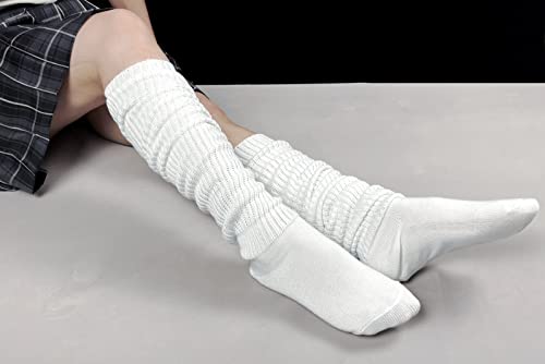 QOOEQPQY Women's Extra Knit Socks Japanese Style Loose Socks White Lolita Leg Warmer Bubble Slouch Socks