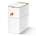 MOPALL Automatic Bathroom Trash Can with Lid, 3.1 Gallon / 13L Smart Motion Sensor Touchless Small Waste Basket, Slim Plastic Garbage Can for Bedroom Kitchen Office Home Toilet, White & Gold