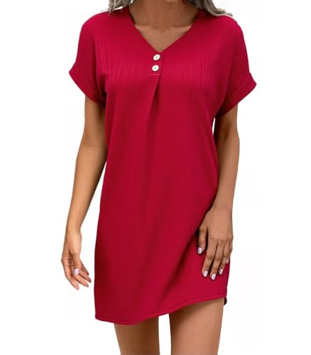 Wantonfy Vestidos Casual para Mujer Vestidos de Playa Midi Vestido con Bolsillos Rectos