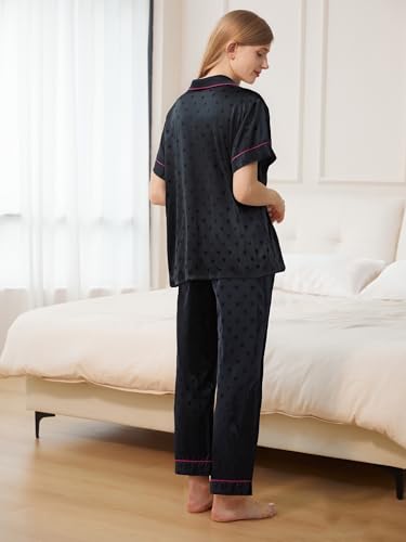 Satin Pajamas for Women, Soft Silky Sleepwear Loungewear, Button Down Two-piece Sleepwear Set3