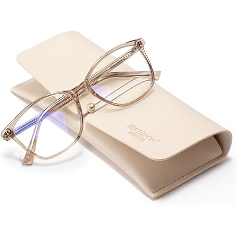 Madison Avenue Blue Light Blocking Glasses Anti Eyestrain UV Glare Blue Light Glasses for Women with Case, TV Phone Computer Gaming Eyeglasses (Coffee Brown) Cover