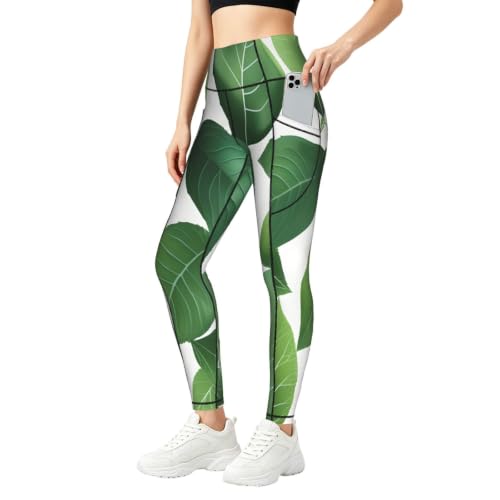 Pantalones de yoga con estampado de hojas leggings deportivos con bolsillos de mujer