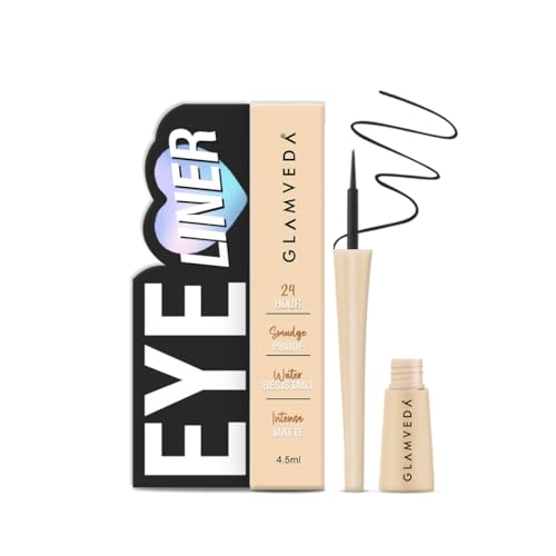 Image of Glamveda Liquid Eye Liner, Black, Long Lasting Matte Waterproof Liner - Smudge Proof, Transfer Proof Eye Makeup, Bold, Clean, Smudge-Free Look 24-Hour Long Stay 4.5 ml