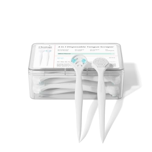 cleaings Disposable Tongue Scraper for Adults 20 Count, 4-in-1 Po...