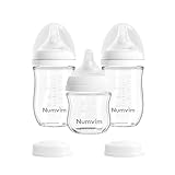 Numvim Natural Glass Baby Bottles with Gentle & Extra Slow Flow Nipples, Newborn Breastfeeding Bottle, Anti-Colic, Includes 1pcs SS Nipples(0 Month+) 2pcs S Nipples(1m+),3 Packs (White 3 Oz + 5 Ounce)