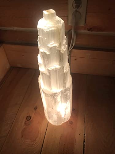 Mmcrystals 16 Inch Selenite Tower Lamp Xl White Natural Crystal Light Led Cord Extra Large Crystal Lamp thumb #4