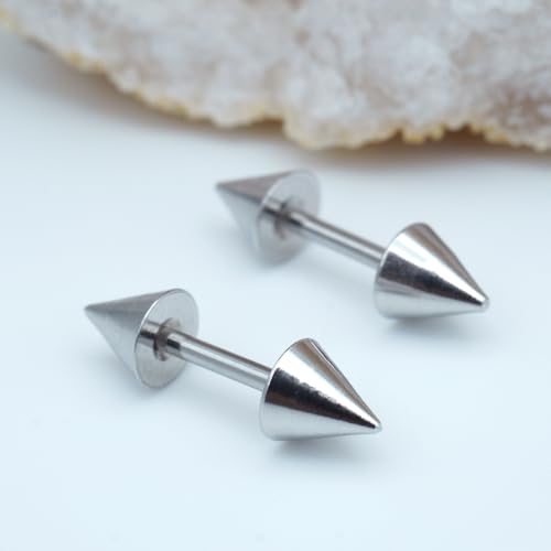 14G 16G 2PCs Surgical Stainless Steel Spike Cartilage Earring, Silver Helix Piercing Jewelry, Industrial Barbell2