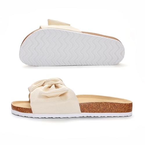 Image of PepStep Slide Sandals for Women or Ladies Dressy Summer Casual, Cute Bow Tie Knot On Top Strap, Comfy Slip On Cork Foot Bed