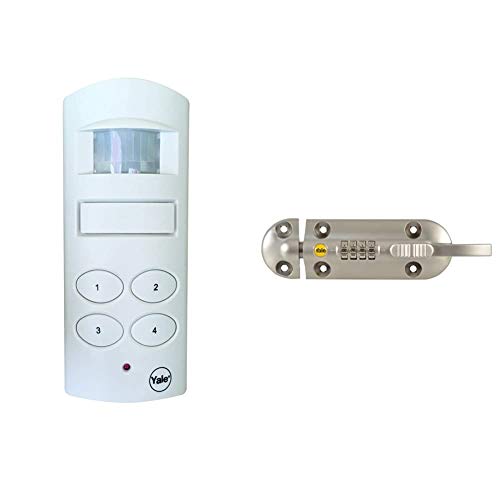 Yale Wireless Shed and Garage Alarm, Free-Standing or Wall-Mounted, 4 Digit Pin-Code, Battery-Powered, Motion Detection, 100 dB Siren + 150 mm Combination Door Bolt