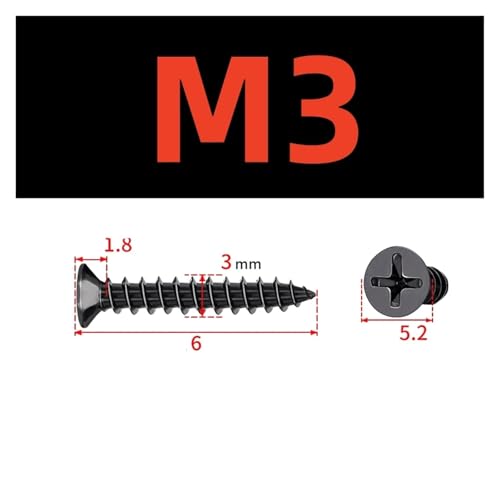 Black Carbon Steel Cross Phillips Flat Countersunk Pan Head Self-Tapping Wood Screws(M3-50Pcs,6mm)4