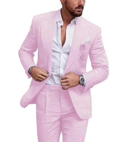 Men's Linen Suits Slim Fit 2 Piece Casual Summer Beach Wedding Suit Seersucker Suits Blazer Pants Set