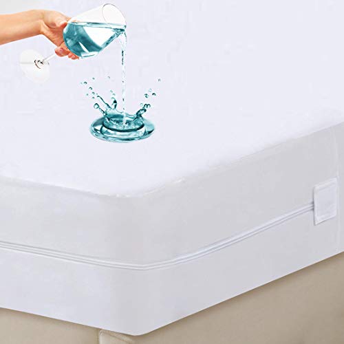 Queen Waterproof Zippered Mattress Encasement, Hypoallergenic Zipped Mattress Protector, Breathable, Noiseless, Cooing & Machine-Washable Mattress Cover with 15\" Deep Pocket, Vinyl Free