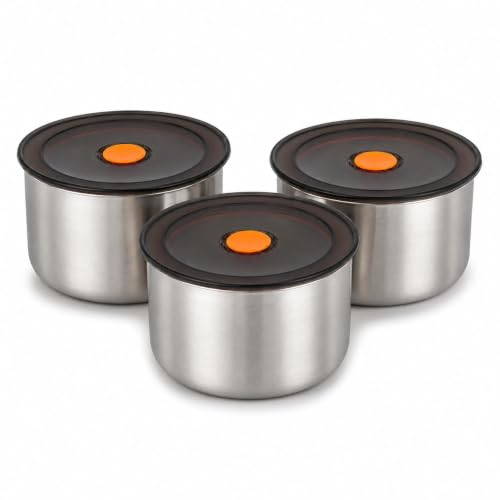 Image of Tanjiae Round Stainless Steel Food Container 500ML | Airtight Silicone Cover | Leak-Resistant Reusable Storage Bowl for Kitchen, Refrigerator, Snacks & Leftover Food (Round Storage Box 3 Pcs)