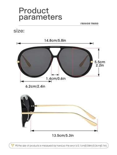 HYLLE Oversized Aviator Sunglasses Women Retro Big Trendy Shield Sun Glasses Large Fashion Vintage Shades3