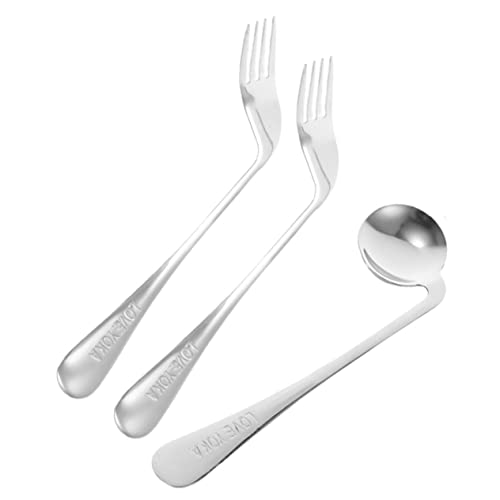 FRCOLOR Non-Slip Comfortable to Hold Silverware Forks Adaptive Feeding Utensils Set Angled Spoon Fork for Seniors Patients