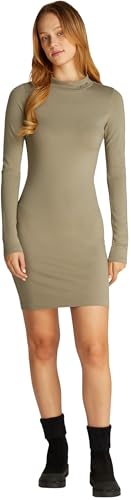 Calvin Klein Damen Kleid Logo Elastic Milano Langarm, Beige (Nordic Dust), L – Ansicht 1