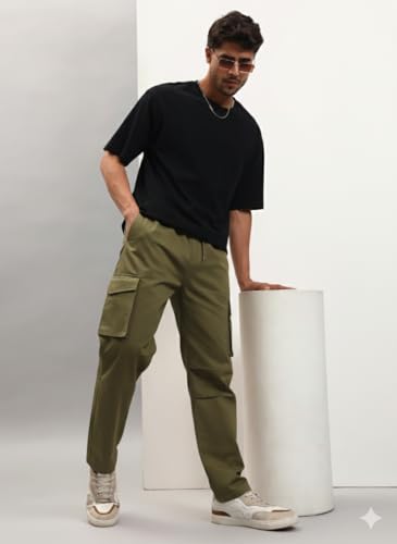 Image of Q - RIOUS Men's 6 Pocket Cotton Cargo Pants - Relaxed Fit Utility Trousers