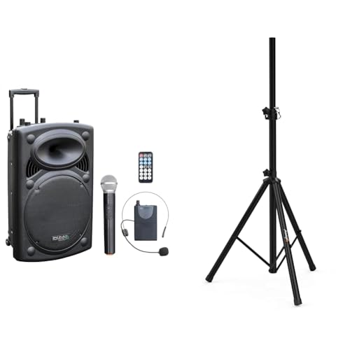 Altavoz 15" Ibiza PORT15VHF-BT de 800W MAX con dos micrófonos y soporte estable