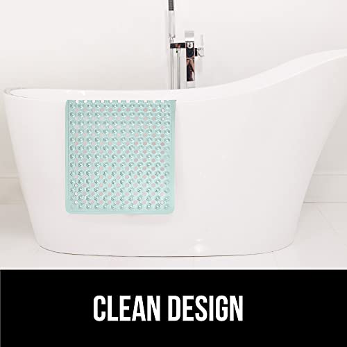 GORILLA GRIP Patented Bath Tub Shower Mat, Machine Washable Bathtub Floor Liner Mats, Suction Cups and Drain Holes to Keep Tubs Clean, Soft on Feet, Bathroom Essentials, 35x16 Inch, Mint Opaque