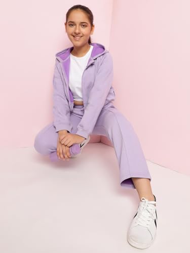 Image of Li'l Tomatoes Girls Fleece Tracksuit Set| Winter Hooded Full Zip Sweatshirt with Track Pants| Warm Casual Co-Ord Outfit for 9-16 Years