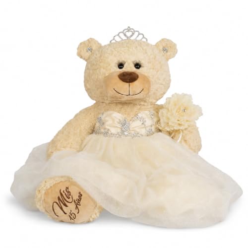 KINNEX COLLECTIONS SINCE 1997 Large 20” Quinceañera Teddy Bear Centerpiece – Elegant Dress, Oversized Keepsake Gift for 15 Años, OSO Quinceañera Decoración B16632-2 (Ivory)