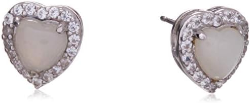 Sterling Silver Birthstone and Created White Sapphire Halo Heart Stud Earrings
