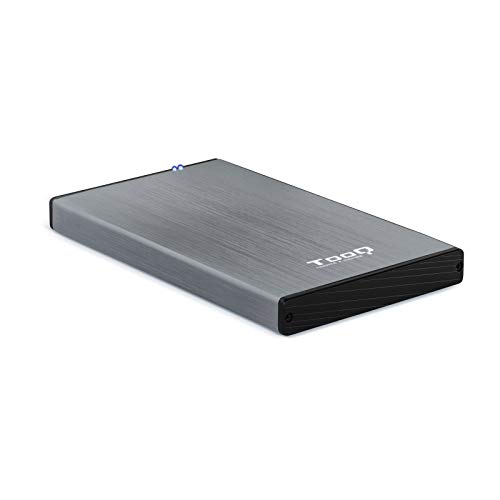 TOOQ TQE-2527G - Carcasa para Discos Duros HDD de 2.5, (SATA I/II/III de hasta 9.5 mm de Alto, USB 3.0), Aluminio, indicador LED, Color Gris, 50 grs.