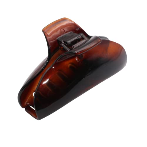 Parcelona French Elegant Medium Tortoise Shell Brown Celluloid Acetate Covered Spring Jaw Hair Claw Clip Clutcher Clamp Flat Teeth for Long Fine Hair