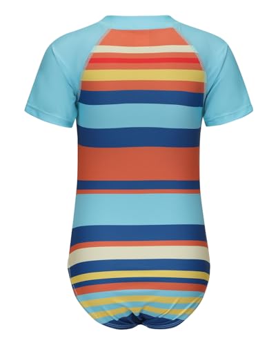 Image of Girls One Piece Rash Guard Swimsuits for Girl Short Sleeve Bathing Suits with Front Zipper Sun Protection Swimwear 3-16 Years