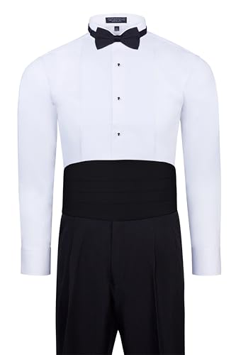 Camisa de smoking para hombre con fajín y moño negro miniatura 2
