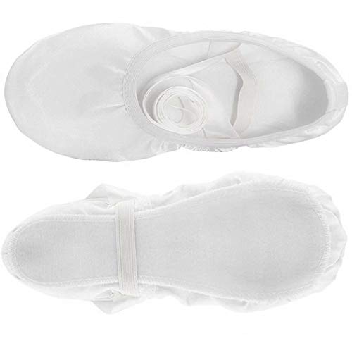 iCKER Girls Pink Ballet Dance Shoes Split Sole with Satin Ballet Slippers Flats Gymnastics Shoes BA01-White-6 Big_Kid