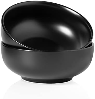 Kanwone Large Serving Bowls - 55 Ounce, Ceramic Salad Bowls, Pasta, Porcelain Soup Bowls, Set of 2, Serving Dishes for Entertaining, Microwave and Dishwasher Safe, Matte Black, Housewarming Gift