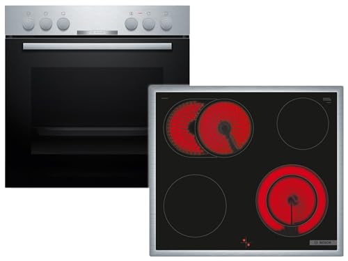Bosch HND211CS63 - Juego de cocina empotrable (60 cm, HEA510BS3, serie 2, aire caliente 3D, mordaza, acero inoxidable y placa eléctrica de 60 cm, NKN645GA2E, serie 4, controlada por cocina, zona de