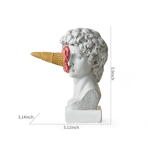 Fjs Modern Greek Statue Of David, 5.9" H Funny Bust Resin Figurine For Living Room Coffee Table Decor, Head Sculpture With Ice Cream Crafts For Roman Aesthetic Bookshelf Office Decor #TOP1