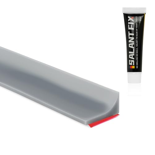 flintronic 5 M gris Barrera de Ducha Y Sistema de Retención, Embellecedor Copete Encimera Cocina, Umbralducha Plegable, Umbral Plegable de Silicona para Platos de Ducha Con 20g de pegamento