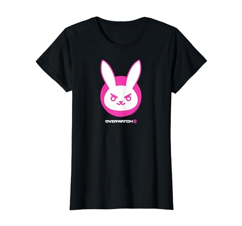 Overwatch 2 D.Va White & Pink Rabbit Center Icon Logo Maglietta, Donna, Nero, XXL