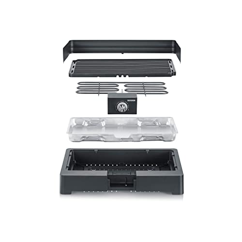Foto von SEVERIN Tischgrill mit Aluminium-Grillplatte für drinnen und draußen, Elektrogrill mit schnellem Grill-Start, Balkon Grill ohne Verbrennungsgefahr, Schwarz, PG 8567