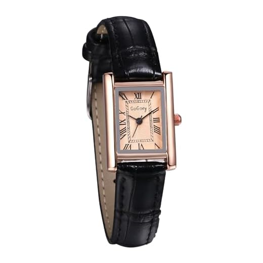 JewelryWe Reloj Cuarzo Analógico Mujer: Relojes Vintage Clásico de Rectangular para Señora Correa de Cuero Negro Escala de Números Romanos - para Negocios Ocio Regalos