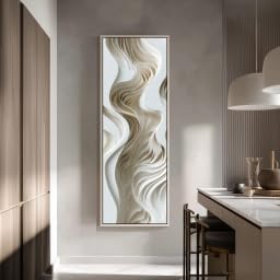 YUSUZHU Cuadro largo y estrecho para pared, lienzo blanco vertical alto, estampado de ondas finas con textura, decoración, cuadro en relieve (70x210cm/sin marco)
