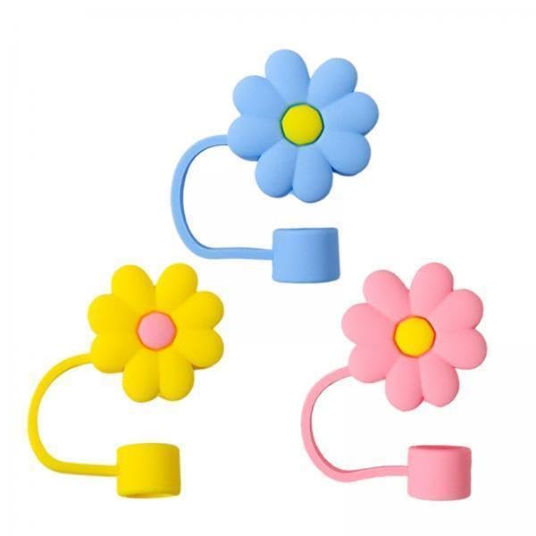 2x3Pcs Drinking Straw Caps Cute Dustproof Cups Accessories Straw Protector Cap Flower-image-7