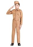 Fun Costumes Kids WWII Military Costume | World War 2 Army Uniform with Hat, Shirt, Pants, and Tie | Boys History Outfit Large
